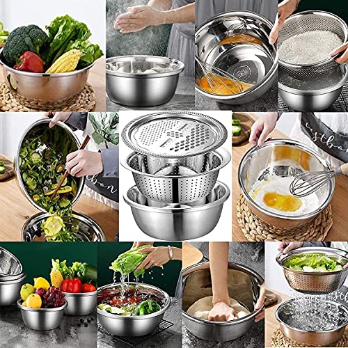 ONTRIP Stainless Steel Mirror Finish 3-in-1 Multipurpose Drain Basket- Grater- Basin Bowl; Vegetable Slicer for Kitchen Cutting | Nesting Strainer for Fruits and Other Items | Outer Diameter- 26cm - Image 5