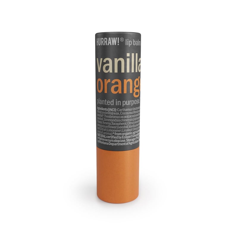Hurraw Vanilla  Orange Lip Balm PlasticFree with new cardboard pushup tube Certified Organic 100 Natural Origin Vegan and Cruelty Free Gluten Free Bee Shea Soy and Palm Free Made in USA