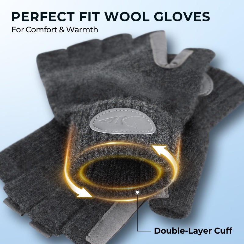 KastKing Bully Wooly Fingerless Wool Fishing Gloves, Cold Weather Warm Glove for Ice Fishing, Winter Gloves for Women & Men - Image 4