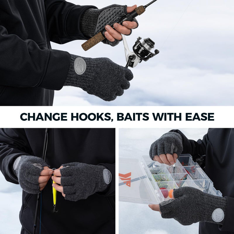 KastKing Bully Wooly Fingerless Wool Fishing Gloves, Cold Weather Warm Glove for Ice Fishing, Winter Gloves for Women & Men - Image 2
