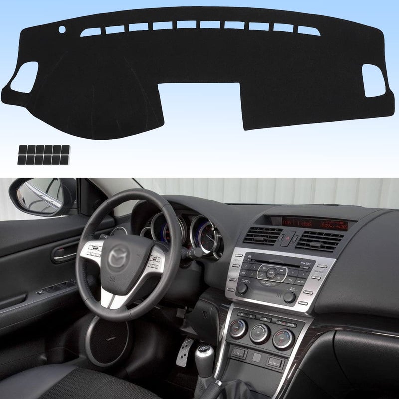 AUQDD Dashboard Cover Mat Fit for 2009 2010 2011 2012 2013 Mazda 6 Black Flannel Dash Mat AntiGlare AntiReflection No Peculiar Smell Fits Vehicle Without HUD Models
