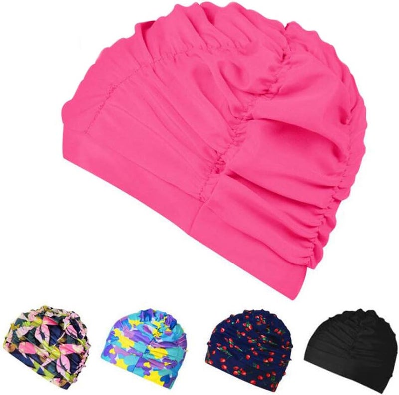 Ewandastore Colorful Pleated Nylon Cloth Swim Cap Large Swimming Cap Hot Spring Bathing Caps for Adult Men Women Long Hair - Image 5