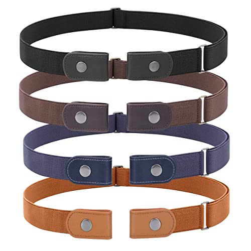 WHIPPY 4 Pieces No Buckle Stretch Women Belt for Jeans Pants, Buckle Free Comfortable Invisible Elastic Belts (Black Khaki Blue Brown, Fit Pants Size 22-36 Inches) - Image 1