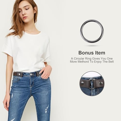 WHIPPY 4 Pieces No Buckle Stretch Women Belt for Jeans Pants, Buckle Free Comfortable Invisible Elastic Belts (Black Khaki Blue Brown, Fit Pants Size 22-36 Inches) - Image 5