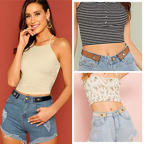 WHIPPY 4 Pieces No Buckle Stretch Women Belt for Jeans Pants, Buckle Free Comfortable Invisible Elastic Belts (Black Khaki Blue Brown, Fit Pants Size 22-36 Inches) - Image 2