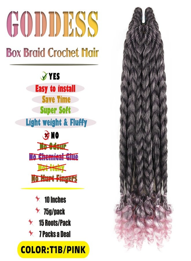 hahoness Short Goddess Box Braid Crochet Hair For Black Women and Baby Kids- 7 Packs 10 Inches Ombre Pink, Synthetic Hair With Toni Curl Ends Extensions (10 Inch-7Packs,T1B/Pink) - Image 2