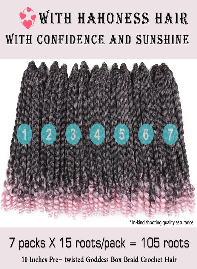 hahoness Short Goddess Box Braid Crochet Hair For Black Women and Baby Kids- 7 Packs 10 Inches Ombre Pink, Synthetic Hair With Toni Curl Ends Extensions (10 Inch-7Packs,T1B/Pink) - Image 5