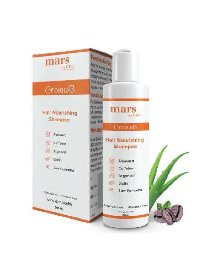 mars by GHC - Anti Hair Fall Hair Shampoo Prevents Hairfall & Promotes Stronger Hair Growth Powered With Aloe Vera Argan Oil & Caffeine | Paraben SLS & Sulphate Free (200 ml Pack of 1) - Image 1
