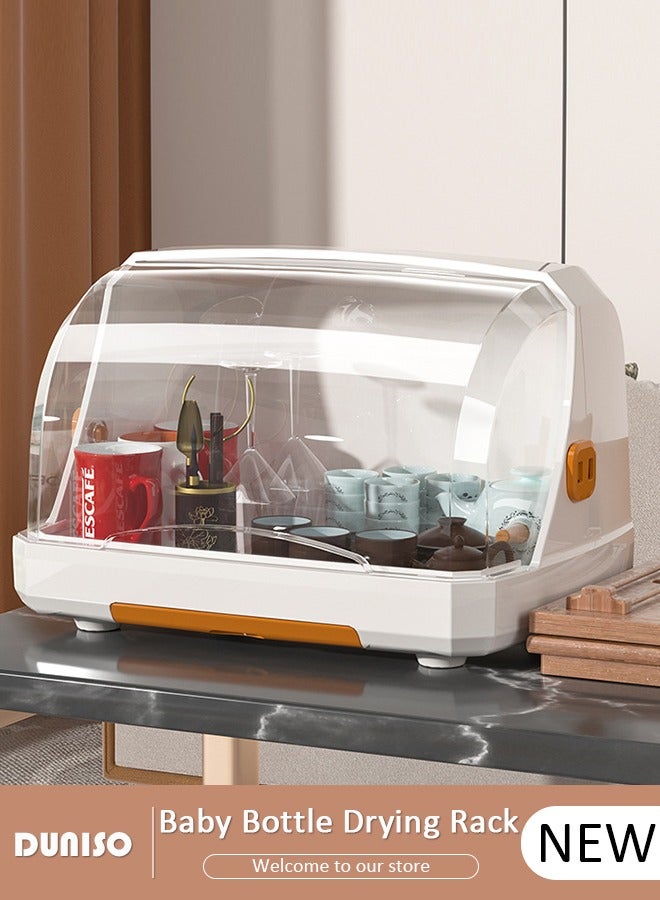 DUNISO حامل تجفيف زجاجات الأطفال، حامل تخزين الأكواب، منظم أكواب الشاي المضاد للغبار مع غطاء لحامل التجفيف متعدد الأغراض لزجاجات الحليب وأكواب الشاي الزجاجية - Image 1