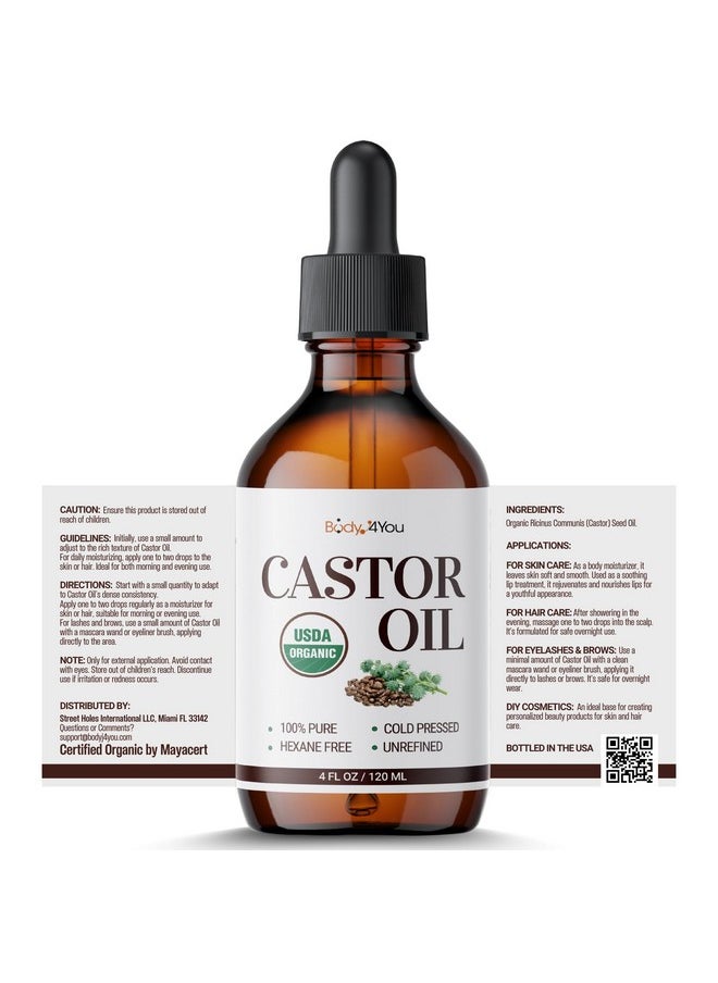 BodyJ4You - BodyJ4You Castor Oil for Face -Hair Growth Oil Eyelash and Eyebrows Brush Brow Serum Lash Oil -100% Pure Castor Oil USDA Organic Cold Pressed Unrefined Glass Bottle Hexane Free 4 Fl Oz - Image 1