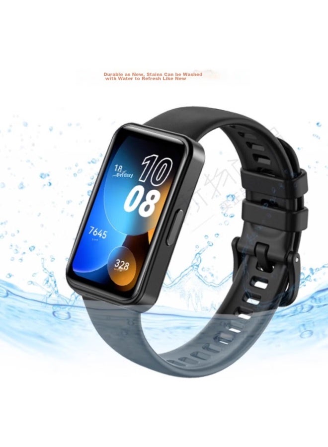 Chensong Silicone Watch Band Compatible With Huawei Band 8/9/10/nfc، Standard Version Smart Sports Wristband For Huawei Band 8/9/10، Black - Image 2