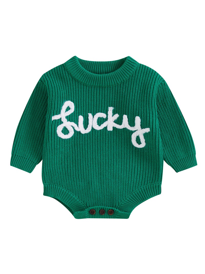 Baby Boys Girls Sweater Romper Long Sleeve Crew Neck Letter Embroidery Bodysuit Newborn Irish Playsuit - Image 1