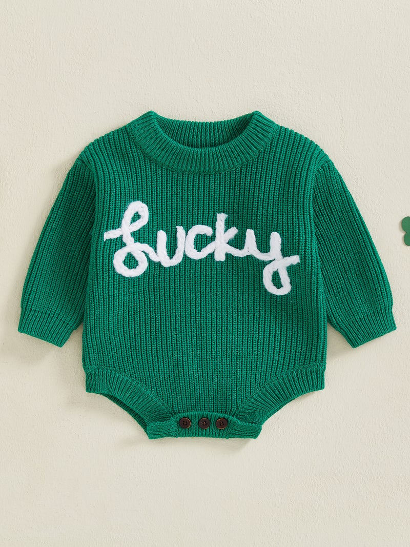 Baby Boys Girls Sweater Romper Long Sleeve Crew Neck Letter Embroidery Bodysuit Newborn Irish Playsuit - Image 4