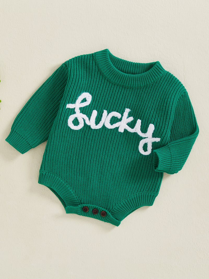 Baby Boys Girls Sweater Romper Long Sleeve Crew Neck Letter Embroidery Bodysuit Newborn Irish Playsuit - Image 5