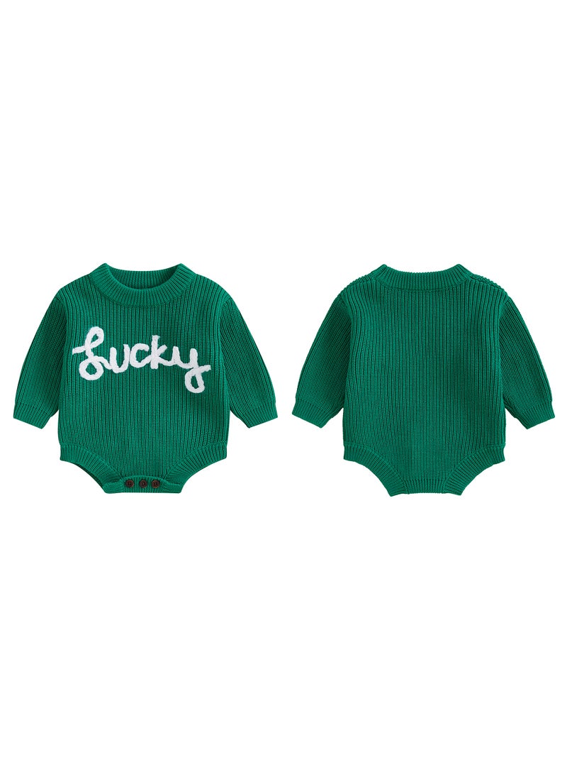 Baby Boys Girls Sweater Romper Long Sleeve Crew Neck Letter Embroidery Bodysuit Newborn Irish Playsuit - Image 2