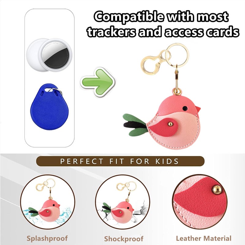 BORKUANA Leather Keychain Holder Case Compatible with AirTag,Cute Protective Cover with Keyring,Anti-Scratch Finder GPS Tracker Case for Wallet Keys,bag,pets(Bird D) - Image 4