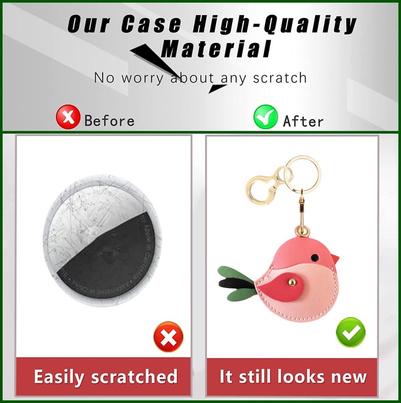 BORKUANA Leather Keychain Holder Case Compatible with AirTag,Cute Protective Cover with Keyring,Anti-Scratch Finder GPS Tracker Case for Wallet Keys,bag,pets(Bird D) - Image 3