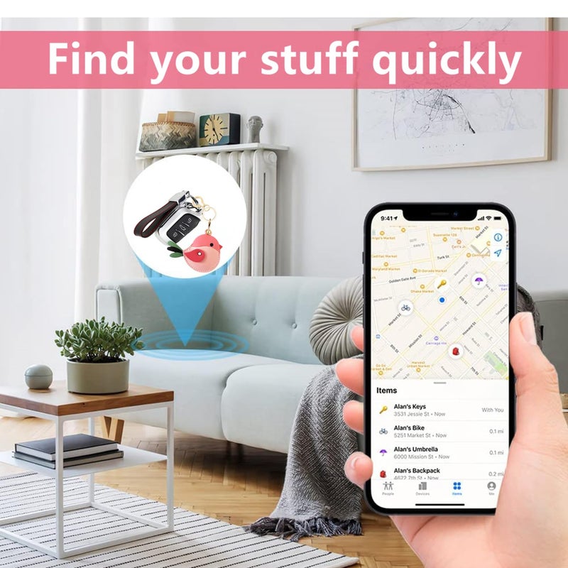 BORKUANA Leather Keychain Holder Case Compatible with AirTag,Cute Protective Cover with Keyring,Anti-Scratch Finder GPS Tracker Case for Wallet Keys,bag,pets(Bird D) - Image 5