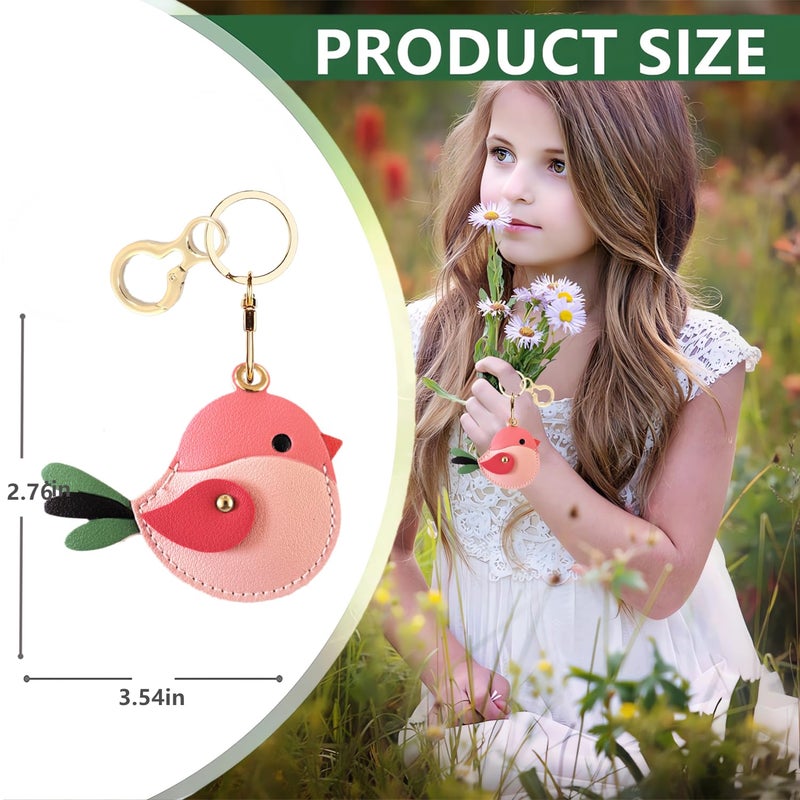 BORKUANA Leather Keychain Holder Case Compatible with AirTag,Cute Protective Cover with Keyring,Anti-Scratch Finder GPS Tracker Case for Wallet Keys,bag,pets(Bird D) - Image 2