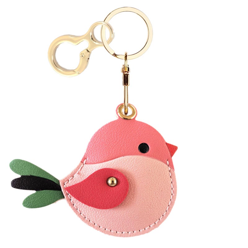 BORKUANA Leather Keychain Holder Case Compatible with AirTag,Cute Protective Cover with Keyring,Anti-Scratch Finder GPS Tracker Case for Wallet Keys,bag,pets(Bird D) - Image 1
