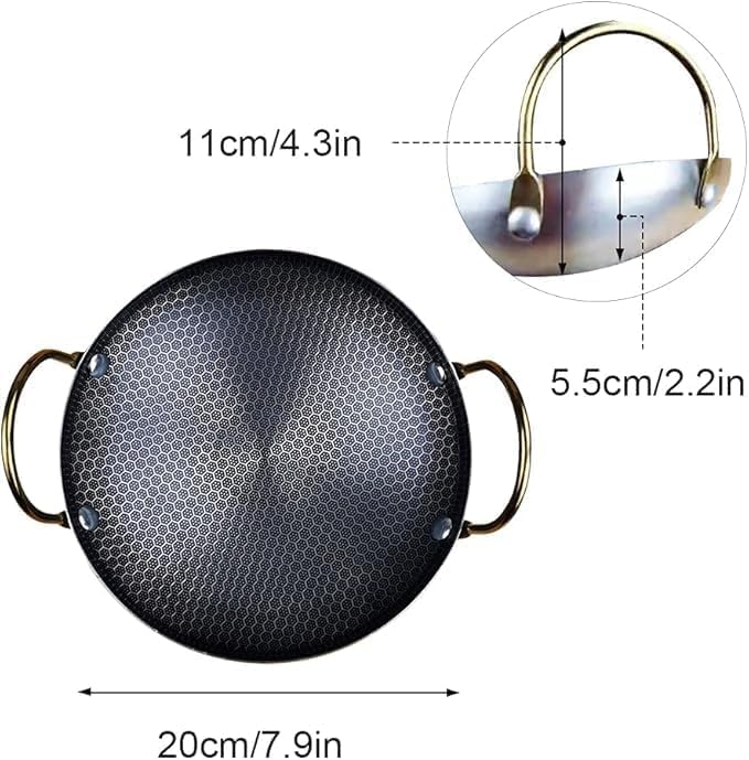 VALAJOGI Honeycomb Non Stick Fry Pan Round Stainless Steel Kadai for Cooking & Deep Frying with Strong Handle Kadai Non Stick Rice Pot Best Frying Pan Wok Heavy Base Lokhandi Kitchen Induction - Image 2