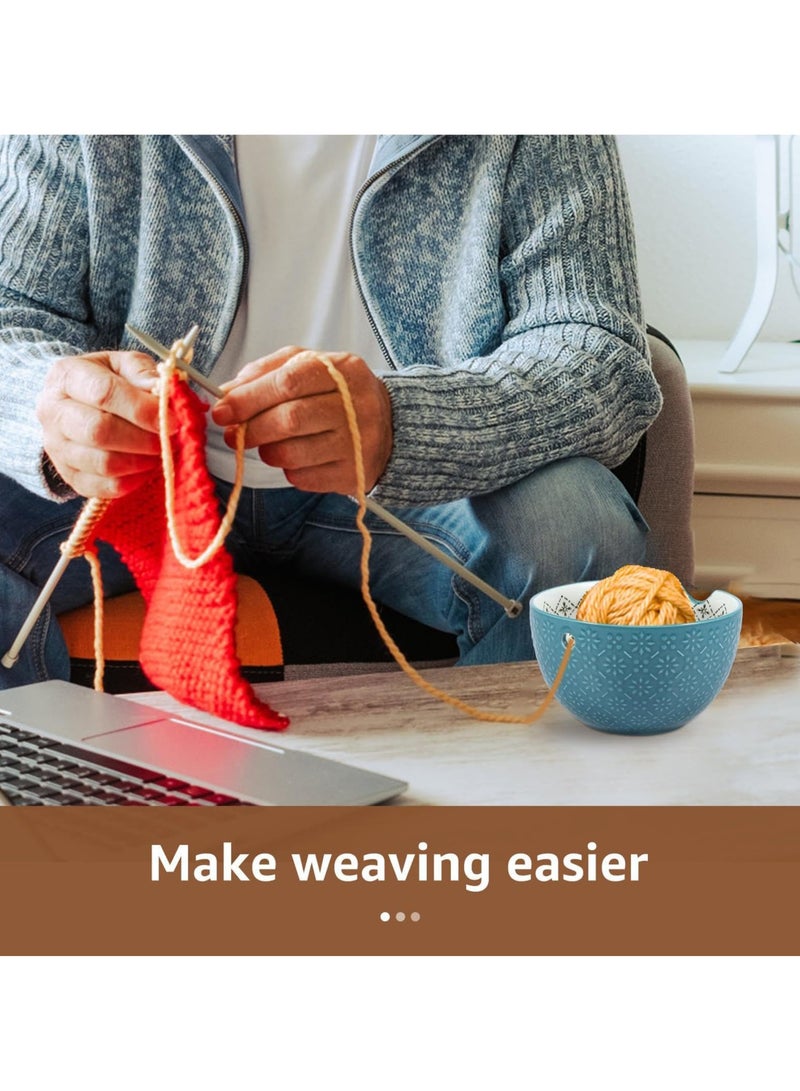 SOLARAE وعاء خيوط للحياكة، أوعية حياكة للخيوط، أوعية كروشيه سيراميكية دائرية، وعاء تخزين خيوط، أوعية كروشيه محمولة، وعاء حامل خيوط رائع للحياكة، هدية مثالية للحياكة والكروشيه - Image 3