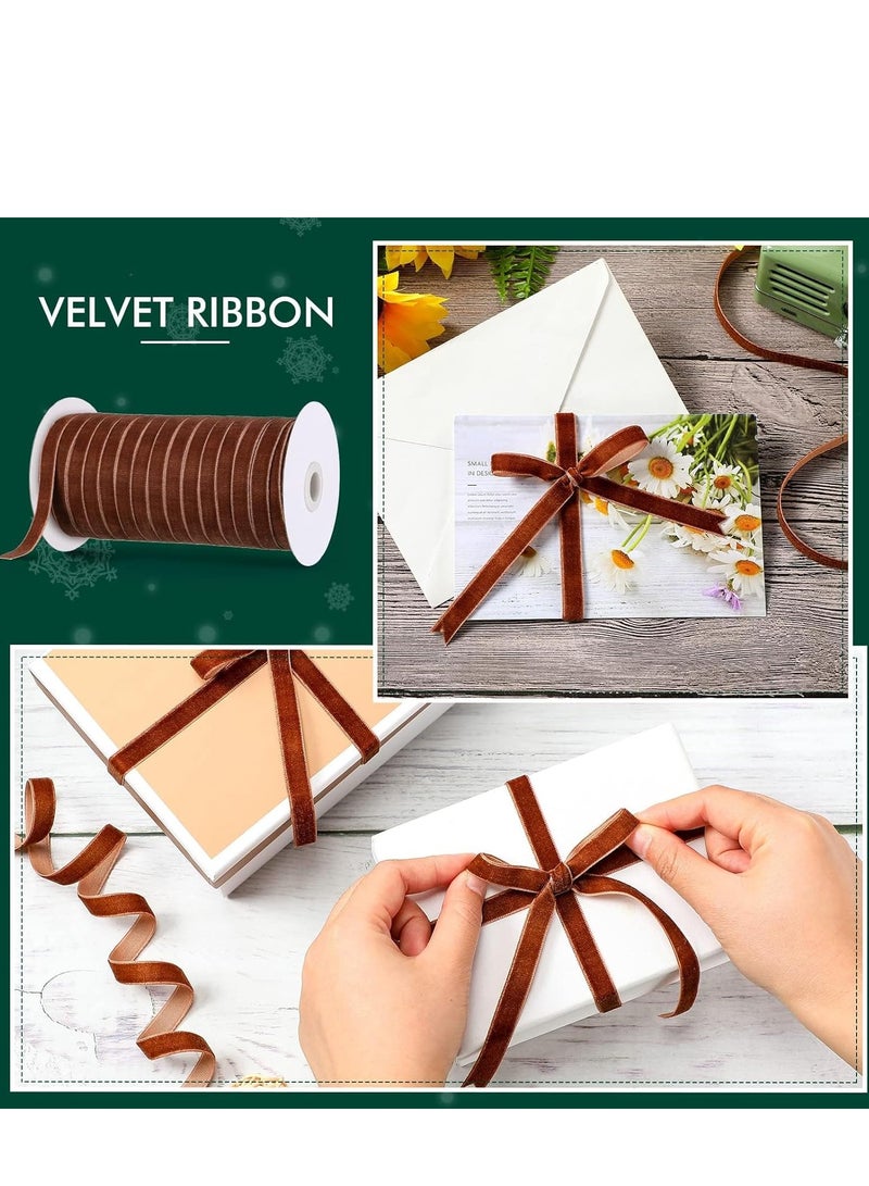 SYOSI Vintage Velvet Ribbon Single Face Spool Satin for Wreath Decoration DIY Bow Craft Gift Wrapping (Brown, 1cm, 60 Yard) - Image 3