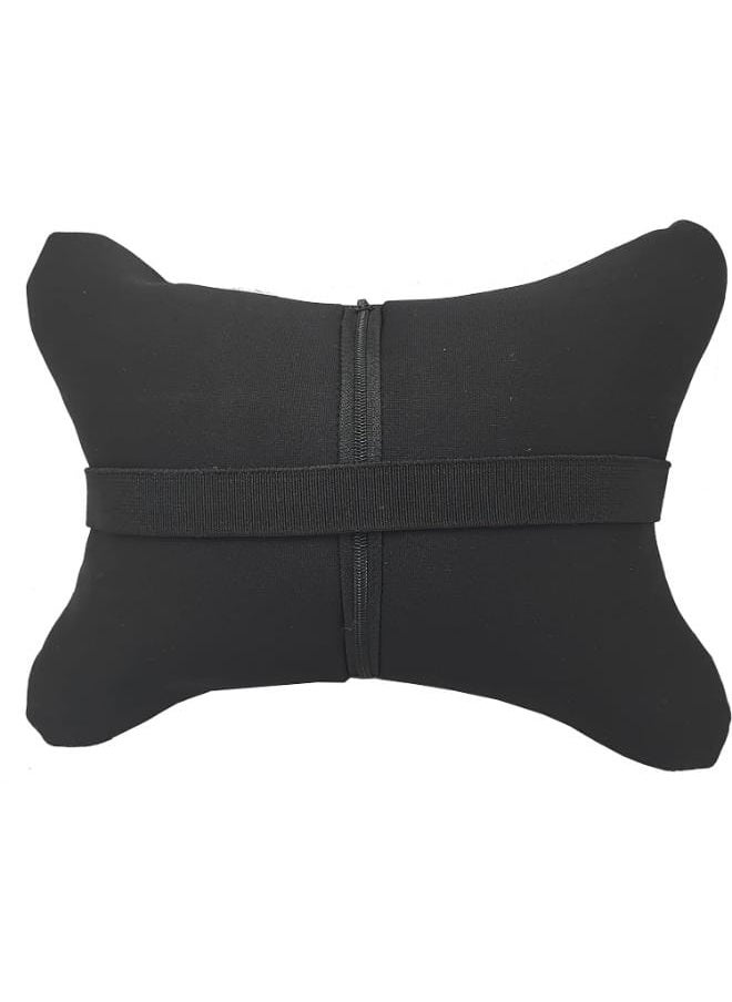 Set Of 2 Fabric Comfortable Neck Pillow With Reflected Seat Car Logo - Black White