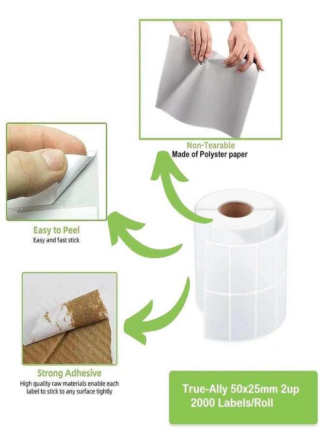True-Ally 50x25 2up Non tearable waterproof - Polyester Glossy Premium - 2 x 1 inches x 2up - 50mm x 25mm - 2000 /Roll - Peral white Self Adhesive Sticker for Printing Barcoding(Ribbon required) (Pack of 3) - Image 3