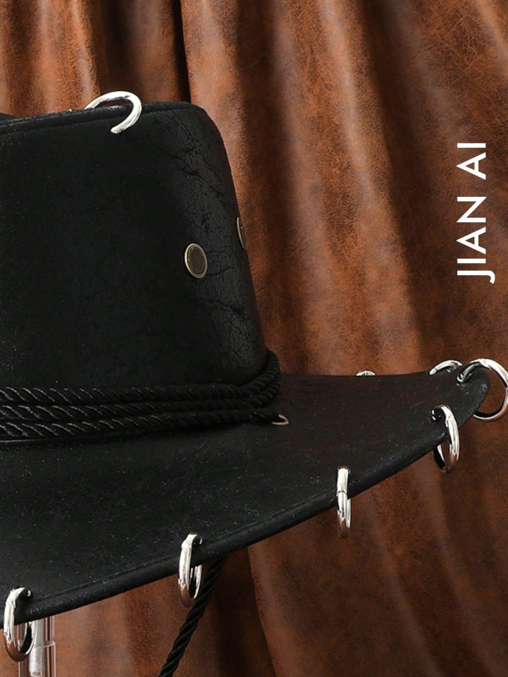 Western Cowboy Hat Women California Outdoor Sun Protection Drawstring Hat Felt - Image 3