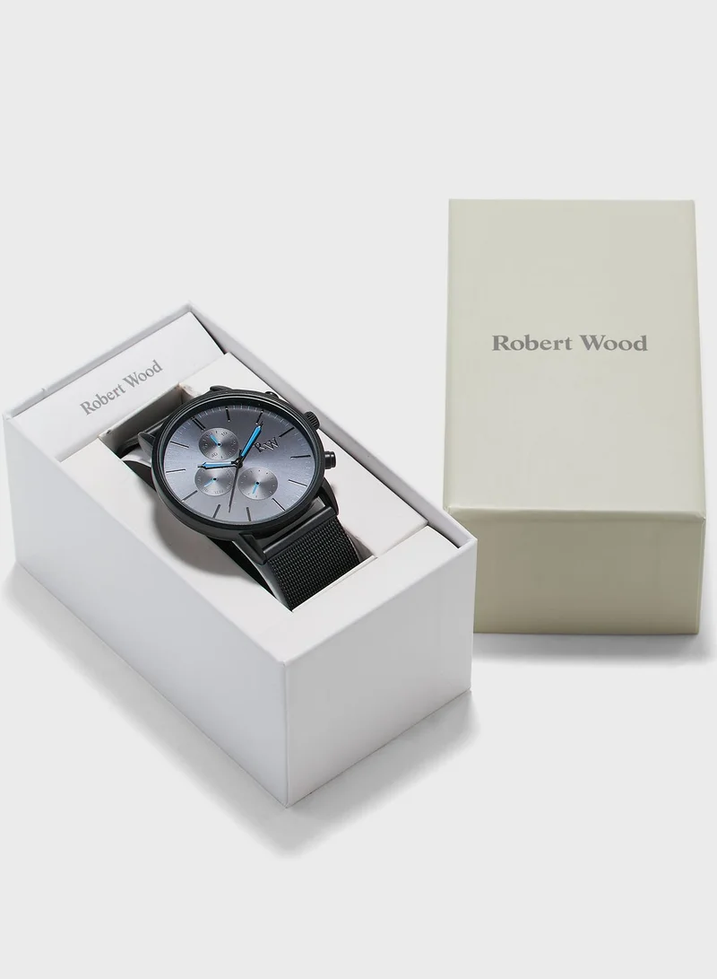 Robert Wood Mesh Strap Sub Dial Detail Analogue Watch