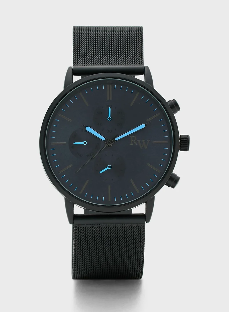 Robert Wood Mesh Strap Sub Dial Detail Analogue Watch