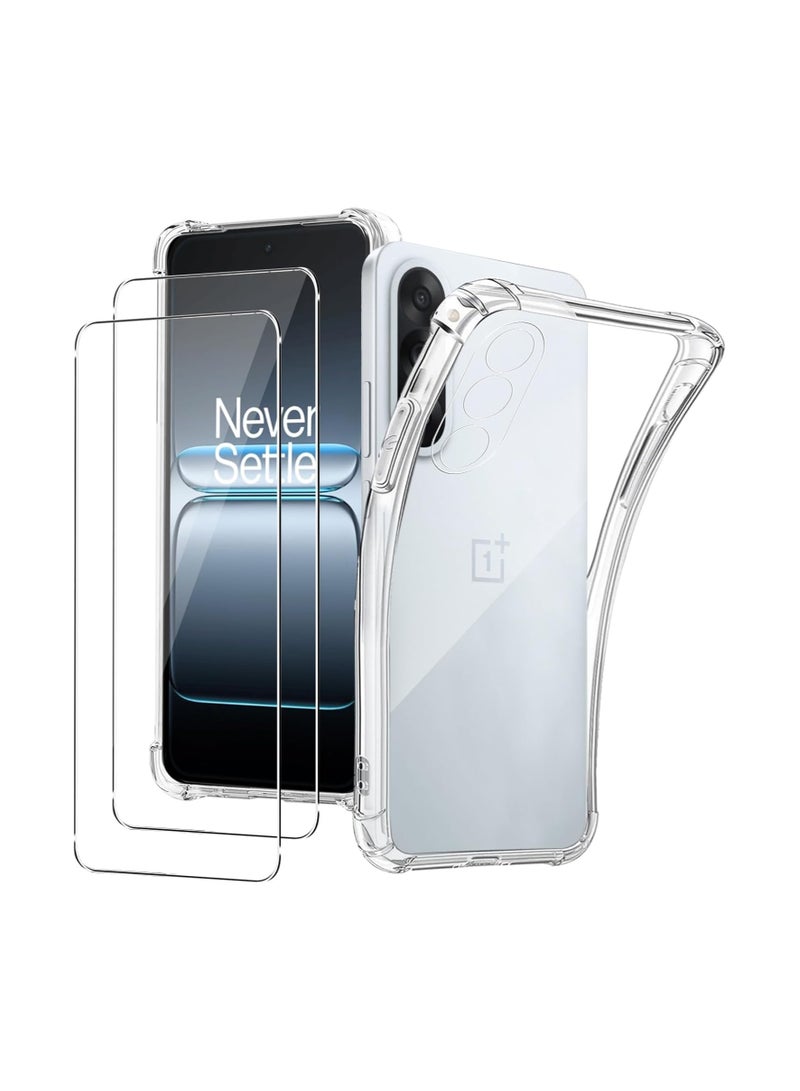 غلاف حماية لجهاز OnePlus Nord 5 5G، مع واقيين زجاج مقوى للشاشة، حماية شفافة للغاية للزوايا، من مادة TPU الناعمة المقاومة للخدوش والممتصة للصدمات، مع إطار متين. - Image 1
