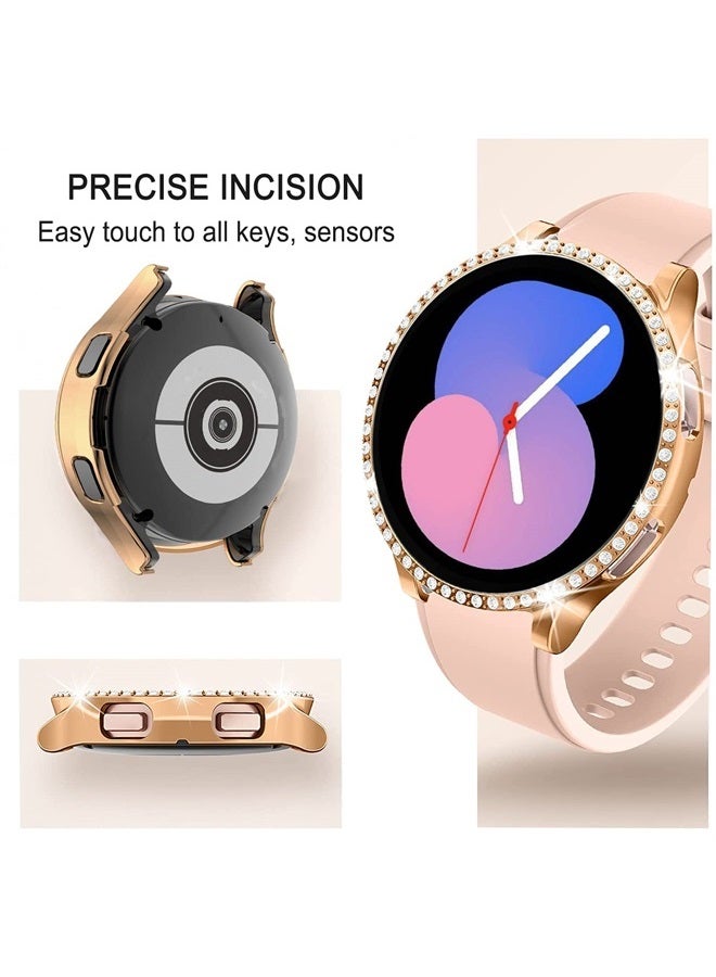 DEALELE Cases Compatible with Samsung Galaxy Watch 5 40mm / 44mm, Bling Rhinestone Diamond Protective Case Cover Replacement for Galaxy Watch 4 40mm / 44mm Women Men (Rose Gold+Transparent, 2 Pack) - Image 2