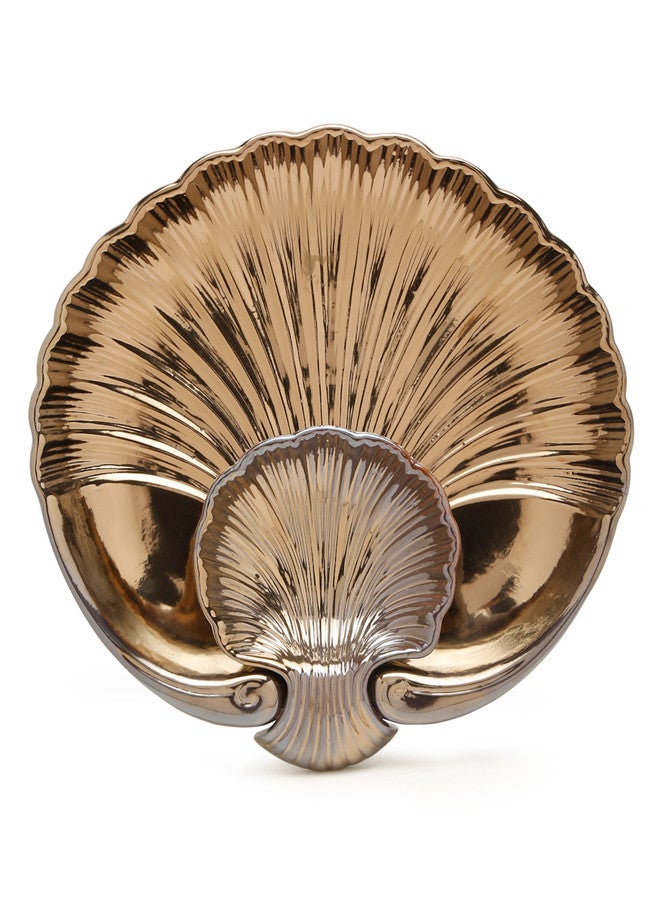 Arrabi GoldToned Glossy Textured Ceramic Shell Platter - Image 3