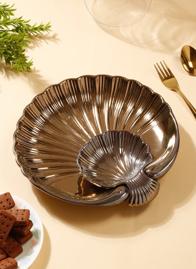 Arrabi GoldToned Glossy Textured Ceramic Shell Platter - Image 1