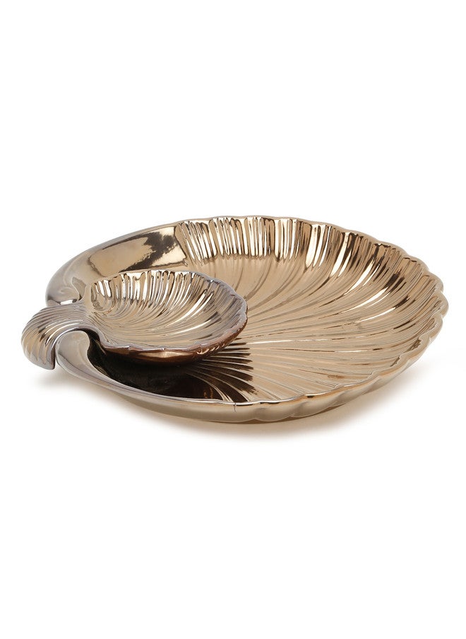 Arrabi GoldToned Glossy Textured Ceramic Shell Platter - Image 2
