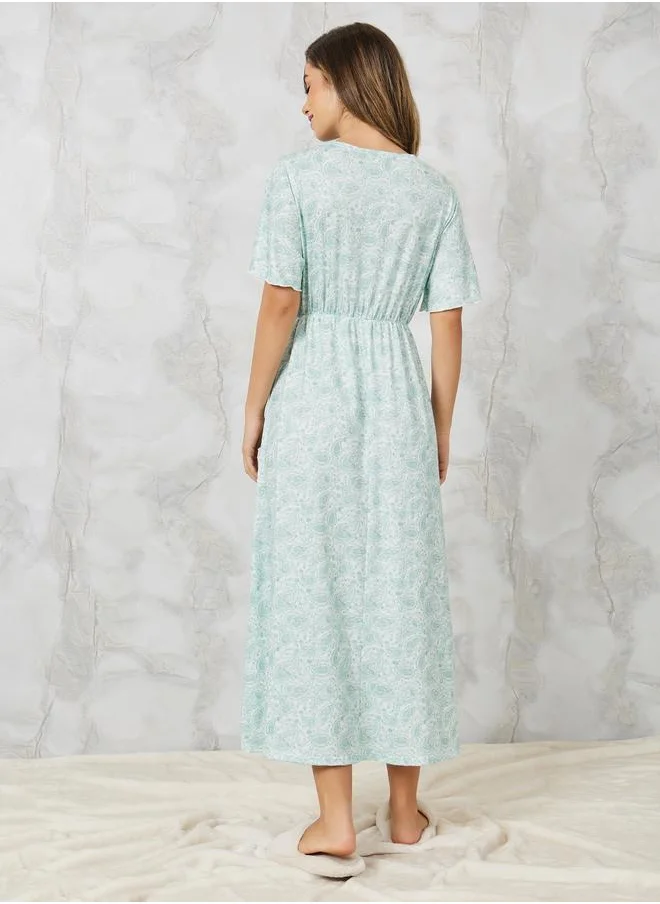 Styli Styli Floral Printed Wrap Over Nightdress