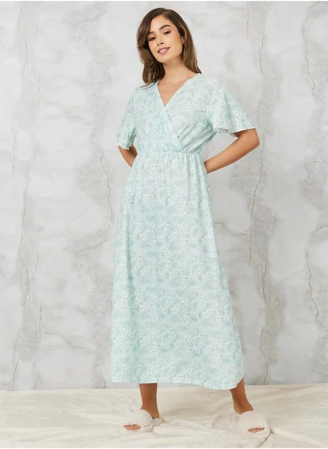 Styli Styli Floral Printed Wrap Over Nightdress