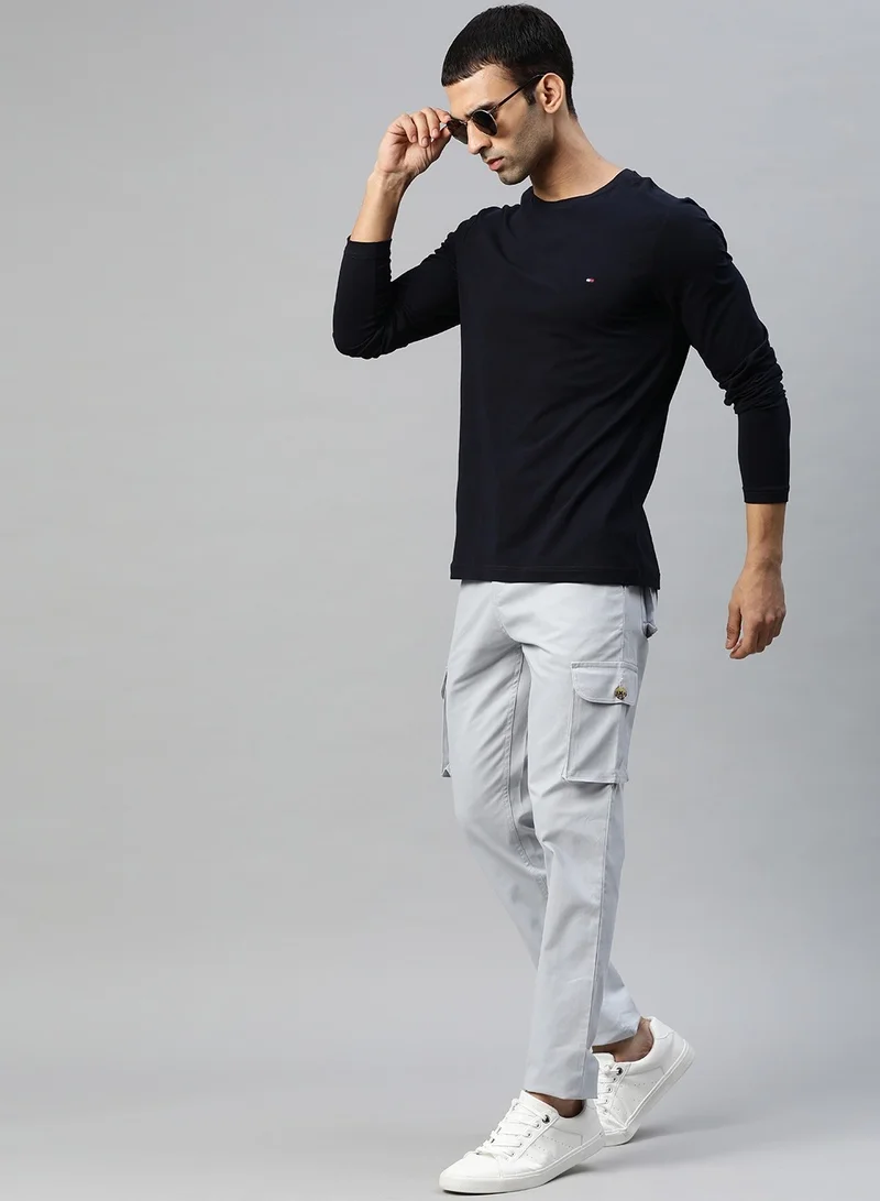 Hubberholme Sky Blue Slim Fit Cargo Trousers for Men