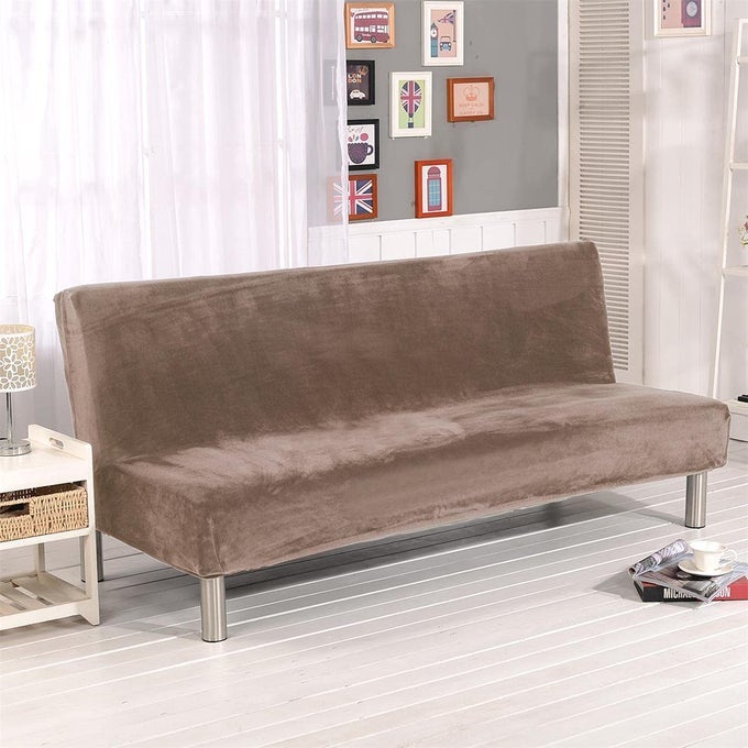 THICK PLUSH FUTON COVER STRETCH ARMLESS SOFA BED SLIPCOVER SOFT COUCH SOFA COVER FUTON SLIPCOVER CAMEL
