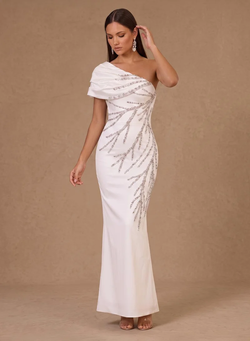 Ginger Boutique One Shoulder Rhinestone Embellished Evening Gown