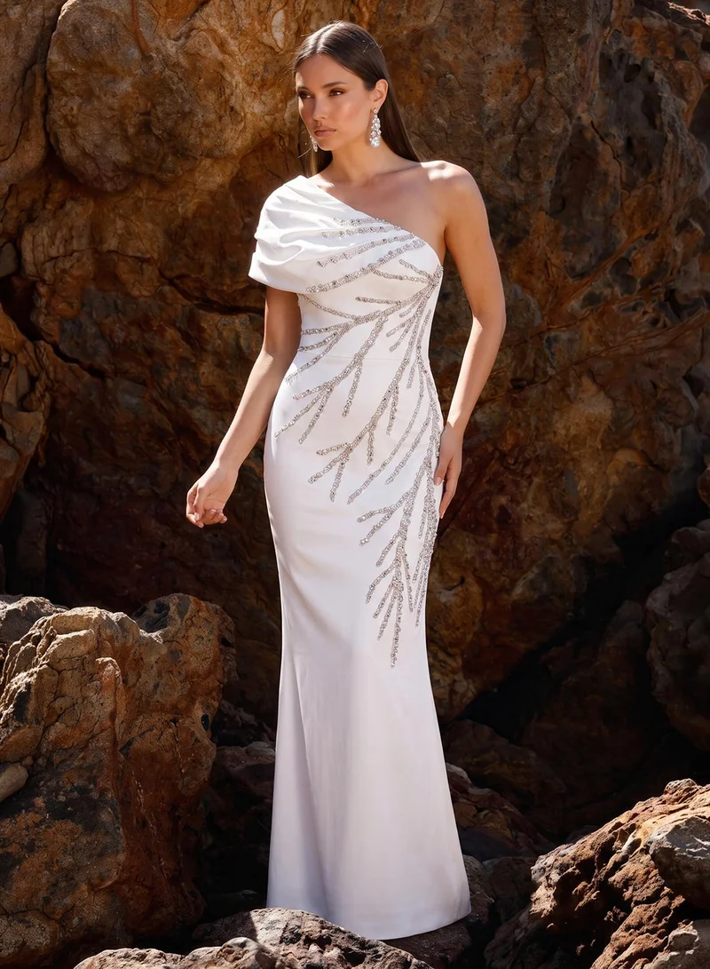 Ginger Boutique One Shoulder Rhinestone Embellished Evening Gown