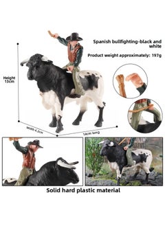 Simulation Animal Model Giraffe Elephant Rhino Brown Bear Tiger Lion Leopard Hippo Solid Cognitive Toy Ornaments-Color:S473 Black And White Standing Bullfight + Cowboy