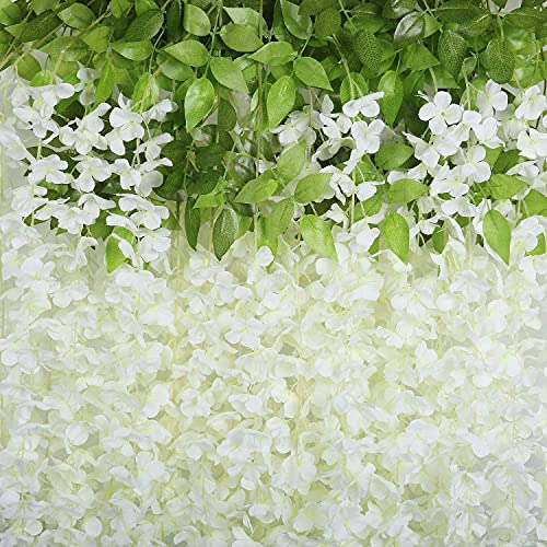 Bianco 12 Pack 3.6 Feet Artificial Wisteria Vine Ratta Hanging Garland Faux Silk Flowers String Home Party Wedding Decor (12, White) - Image 5