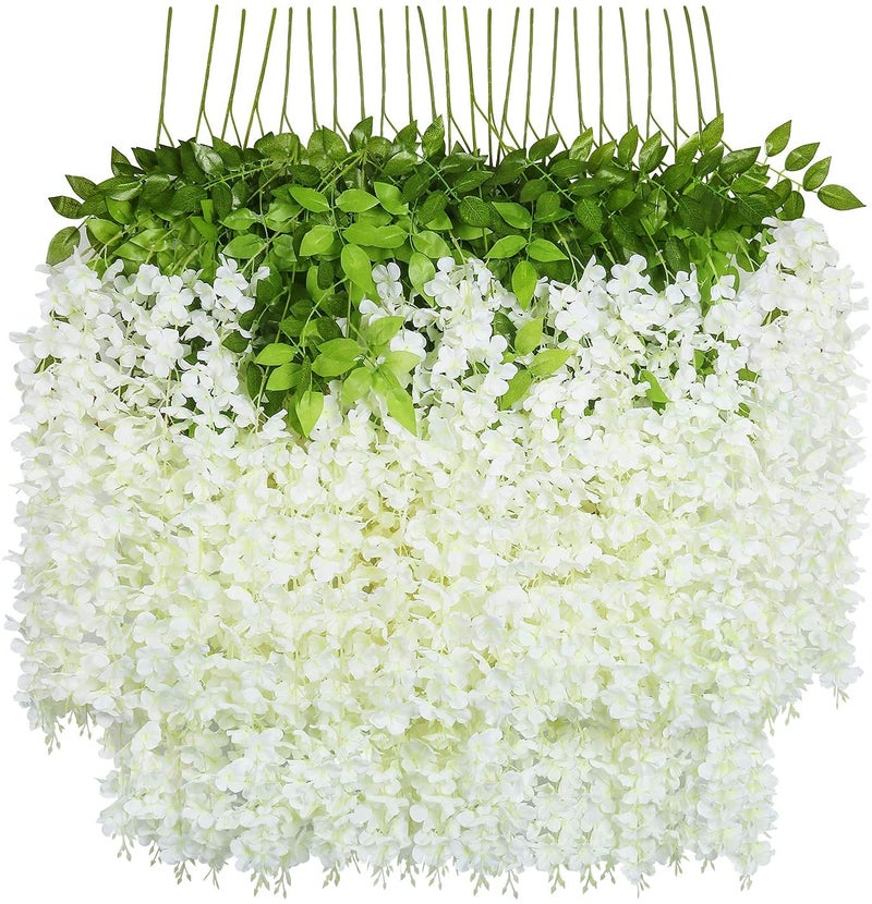 Bianco 12 Pack 3.6 Feet Artificial Wisteria Vine Ratta Hanging Garland Faux Silk Flowers String Home Party Wedding Decor (12, White) - Image 1