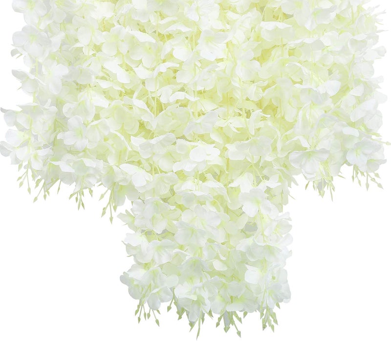 Bianco 12 Pack 3.6 Feet Artificial Wisteria Vine Ratta Hanging Garland Faux Silk Flowers String Home Party Wedding Decor (12, White) - Image 4