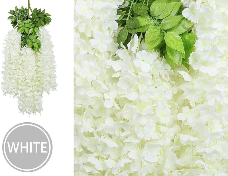 Bianco 12 Pack 3.6 Feet Artificial Wisteria Vine Ratta Hanging Garland Faux Silk Flowers String Home Party Wedding Decor (12, White) - Image 2
