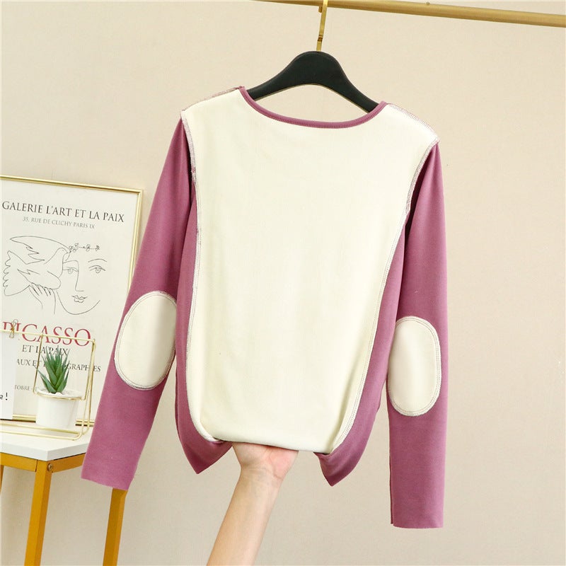 plus size womens seamless double-sided velvet thermal underwear womens fleece-lined thickened base shirt full patch middle-aged autumn clothing soy sauce purple 