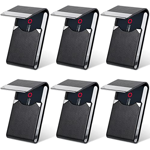 Yexiya 6 Pcs Leather Business Card Holder Case PU Leather Business Pocket Card Holders Wallet with Magnetic Closure for Men Women Office Gifts, Black - Image 1